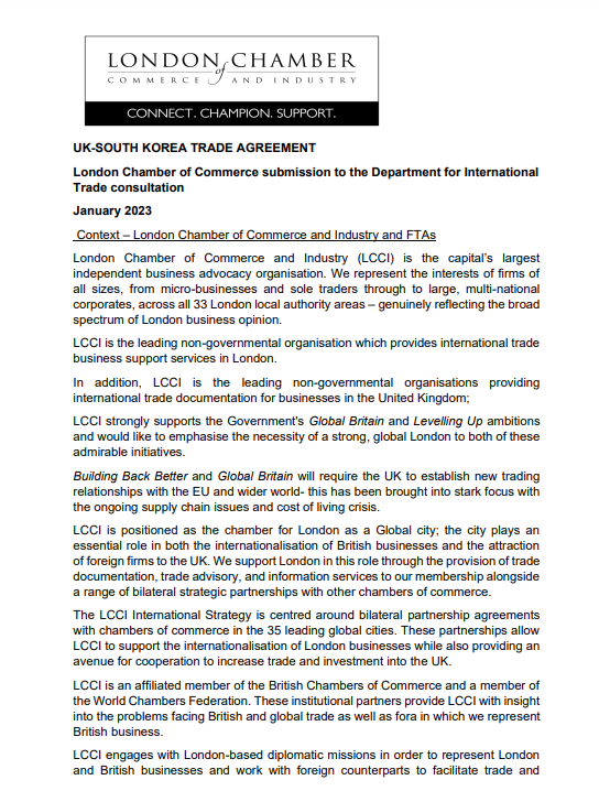 London Chamber of Commerce submission to the Department for International Trade consultation